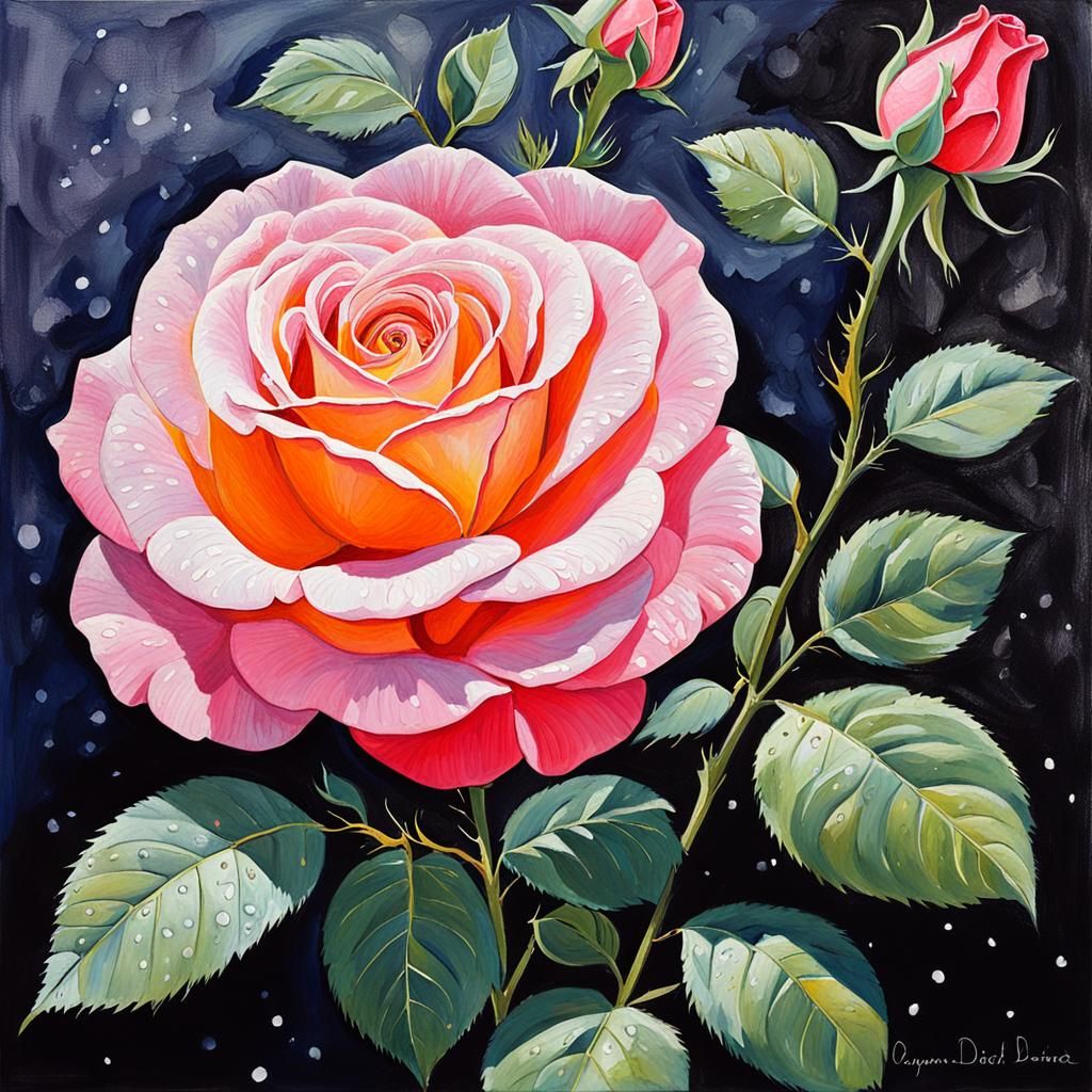 Rose Life Cycle in Detailed Gouache Painting