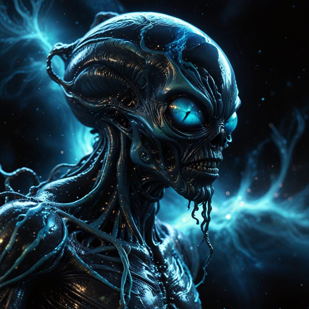 Bioluminescent Sci-Fi Alien Close-Up in 3D Rendering