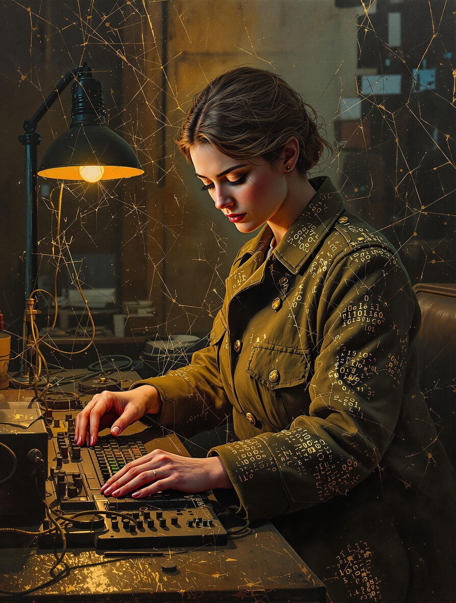 Wartime Telegraph Operator as Impasto Oil Painting