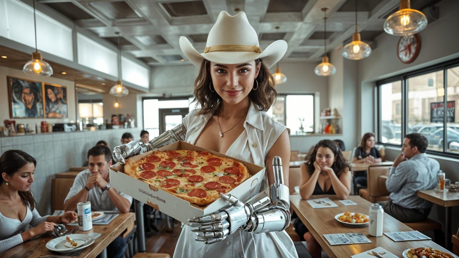 A cyborg presentation of pizza