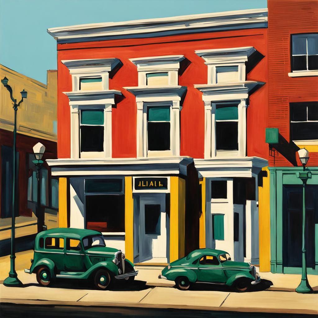 Walking in Town, Edward Hopper Style Painting