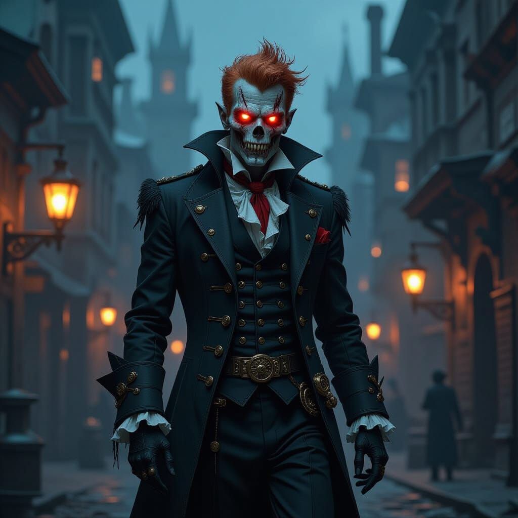 Steampunk Vampire Zombie in Gritty Cityscape