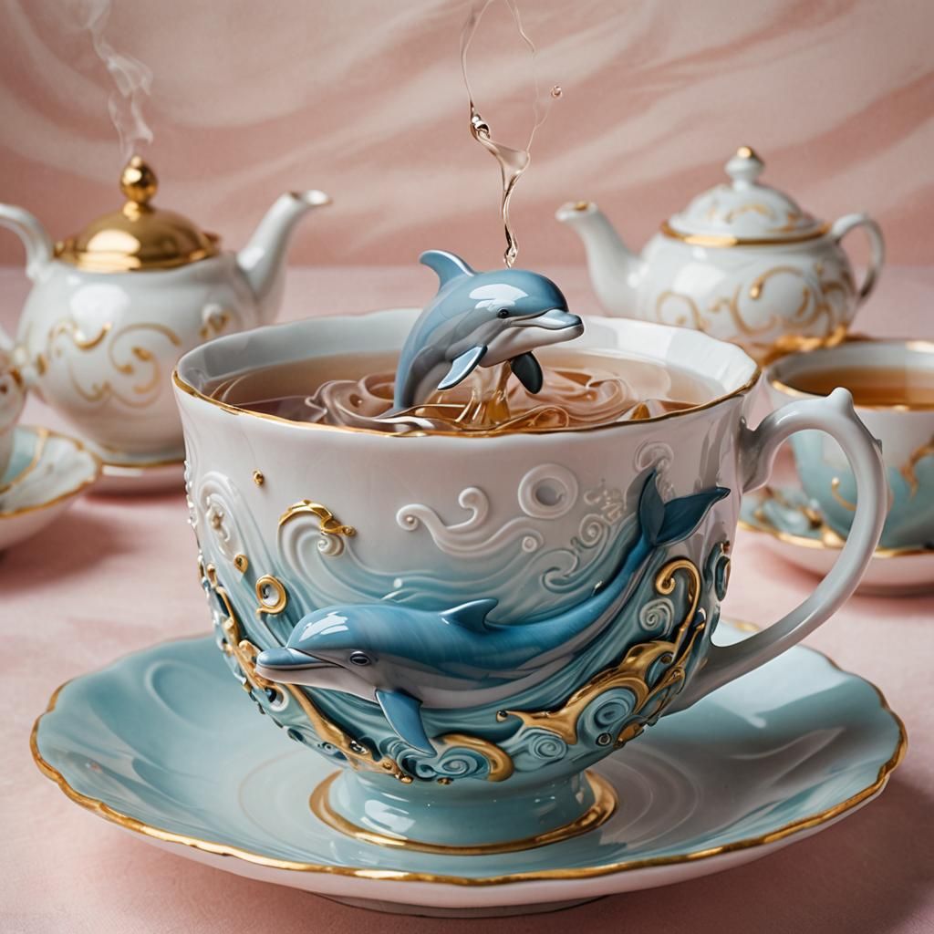 Dolphins Swimming in Teacup: Surreal Macro Photography