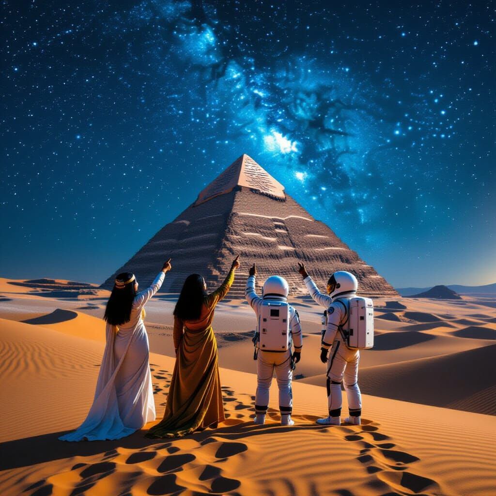 Ancient Egyptians and Astronauts Point to Stars at Pyramid
