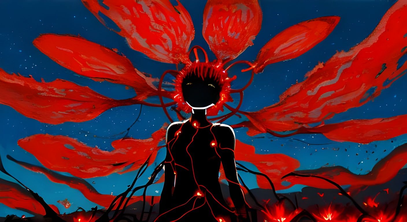 Surreal Steel Flowers Bloom in Fiery Acrylic Paint