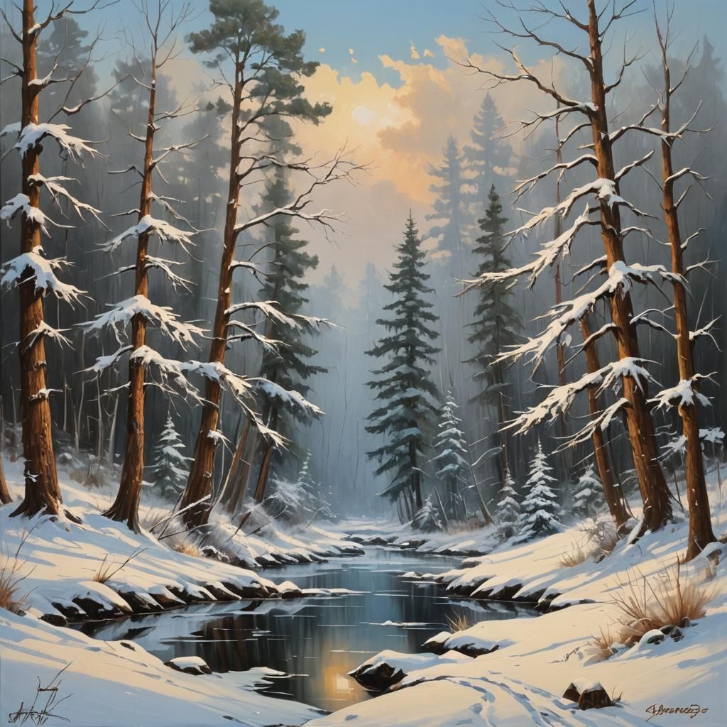 Winter Nature Painting in Bob Ross Style