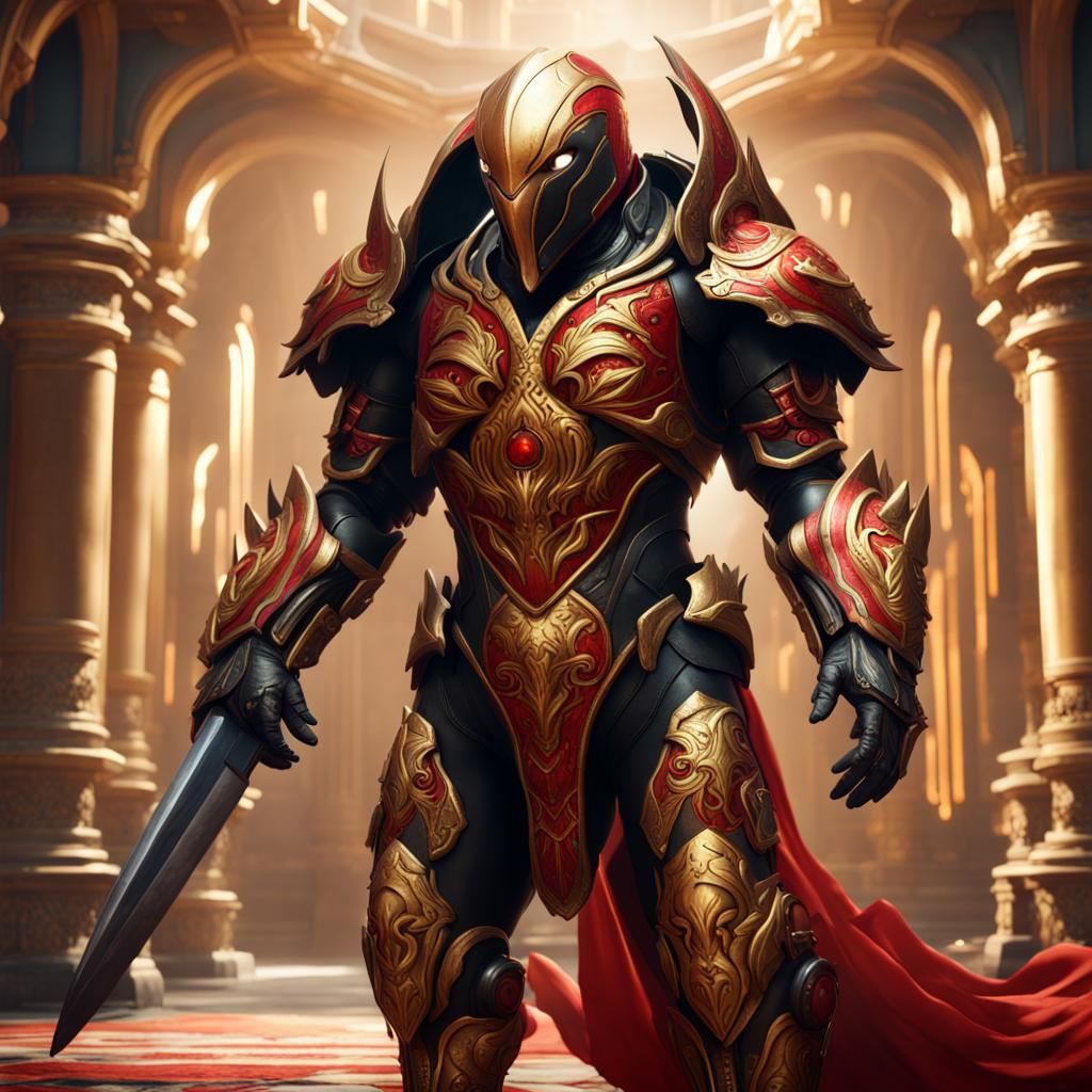 Armored Orca Warrior in Red and Gold