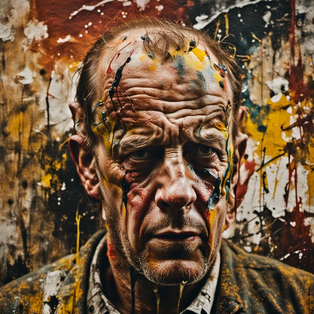 Warm-Toned Portrait in Action Painting Style