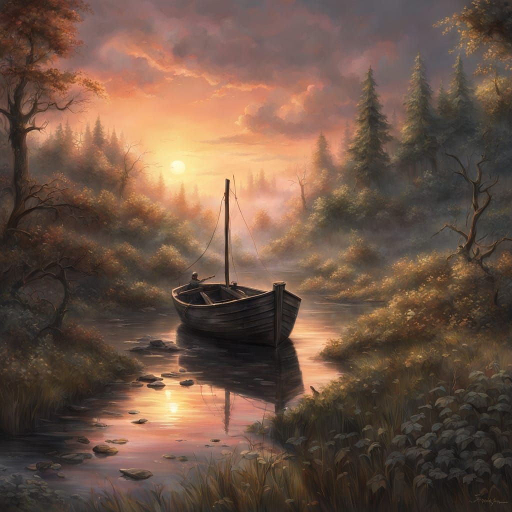 Moonlit Stream in Whispers of Sunset Hues