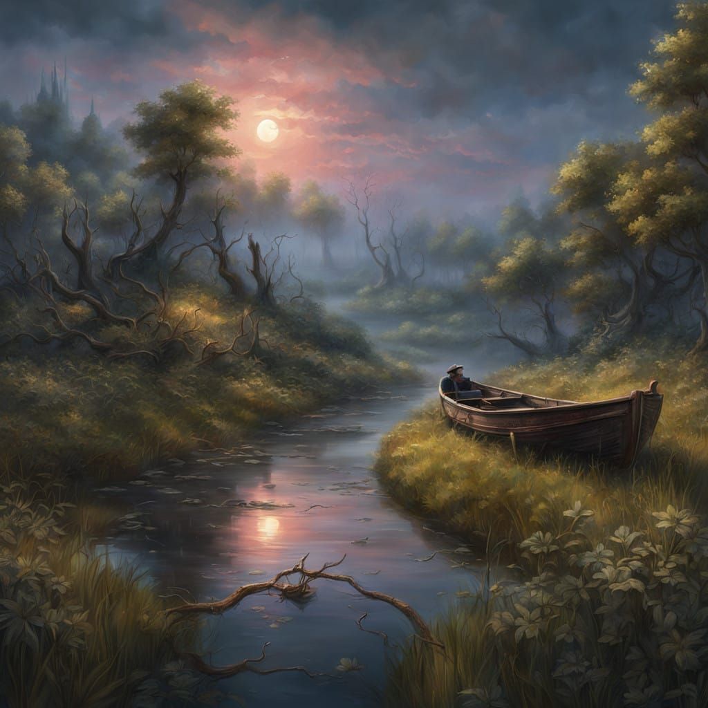 Ethereal Moonlit Stream in Fantasy Landscape
