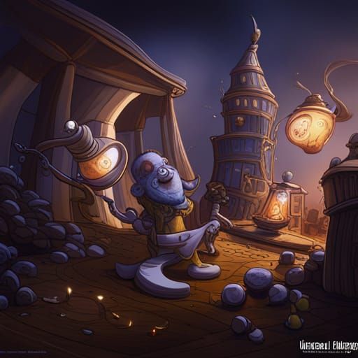 Wacky Professor Spilling Tea: Detailed Matte Painting