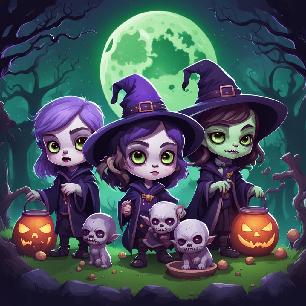 Chibi Baby Monsters Brew Potion in Cemetery