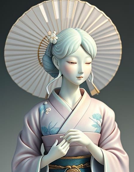 Ethereal Geisha in Delicate Porcelain Style