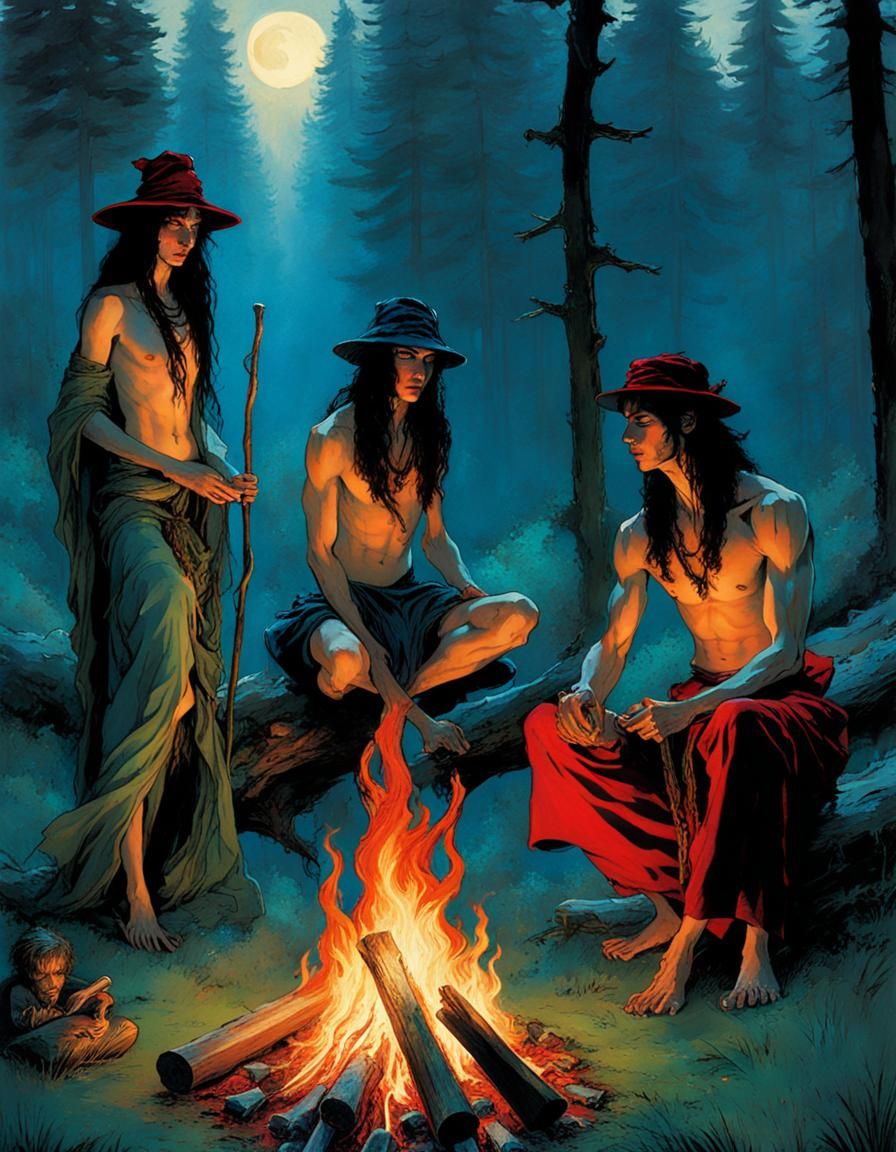 Wizards Casting Ritual in Christian Futurism Style