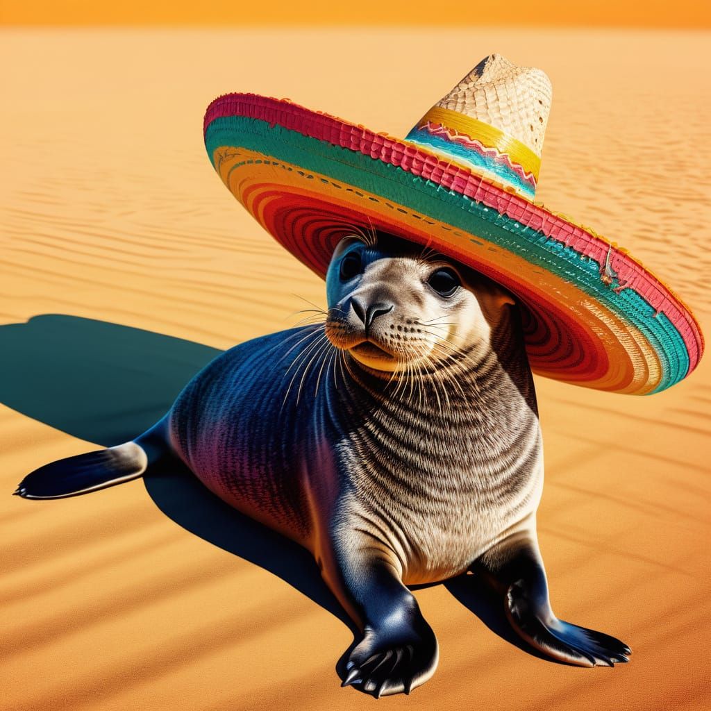 Seal with Sombrero in Vibrant Digital Art