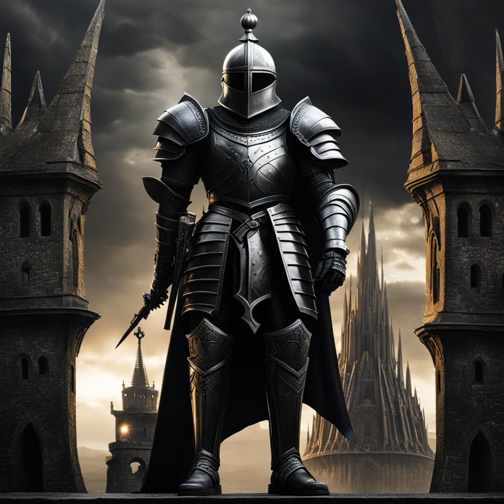 Giger Style Knight with Medieval Tower