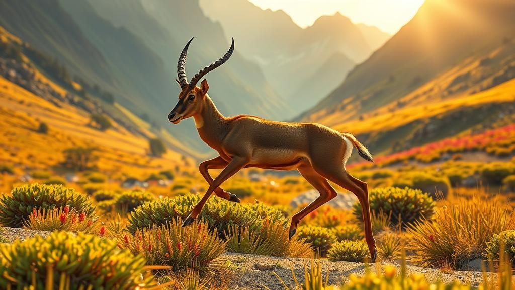 Antelope Bounding Through Valley in Digital Art Style