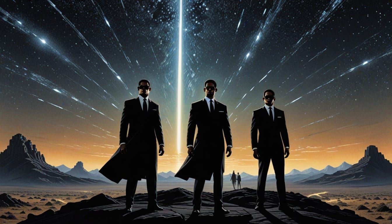Men in Black Confront Watchers Under Starlight