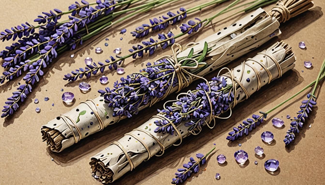 Smudge Stick Drawing with Lavender and Crystals