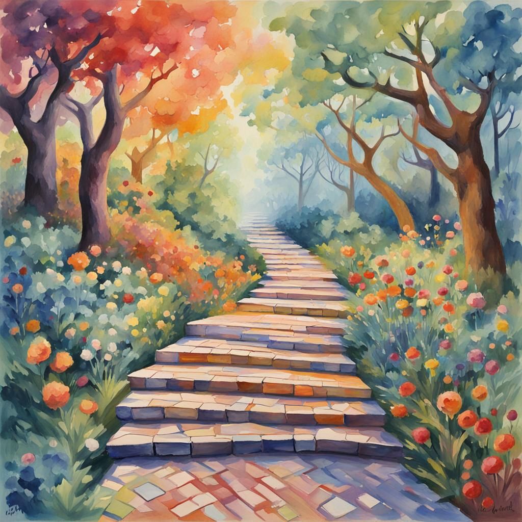 Interconnected Pathways: Gouache and Watercolor Abstract