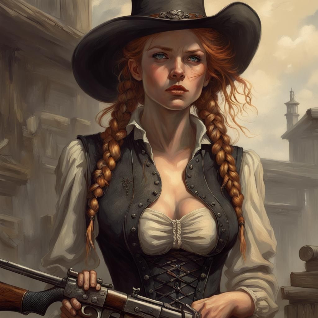 Fantasy Gunslinger with Rifle in Horror Art Style