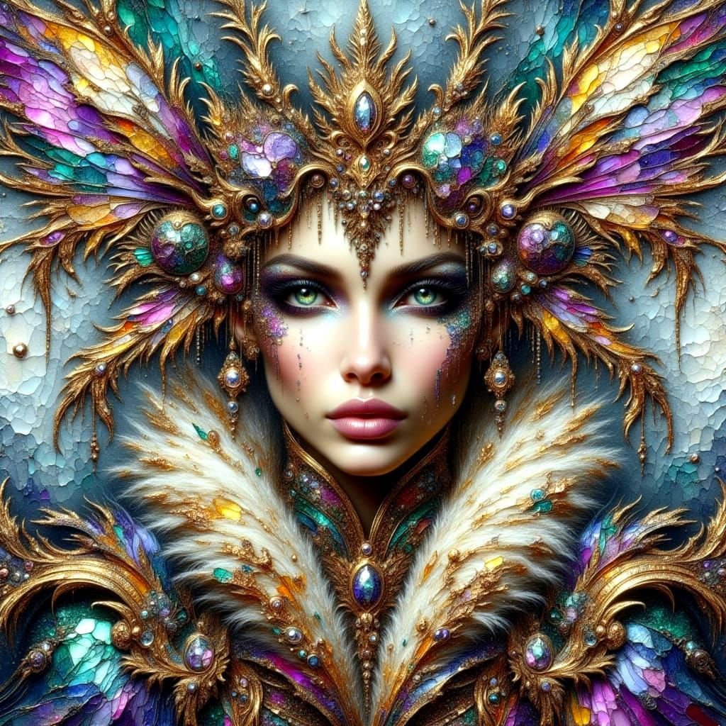 Fairy Queen in Snow, Impasto Oil Painting