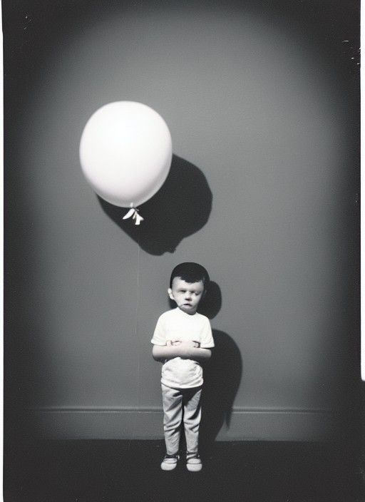 Sad Boy with Balloon in Jacek Yerka Style
