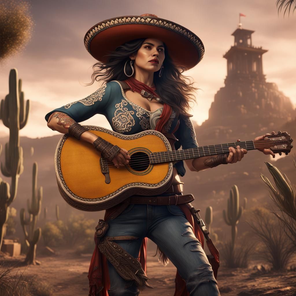 Mexican Outlaw with Guitar: Detailed Matte Painting