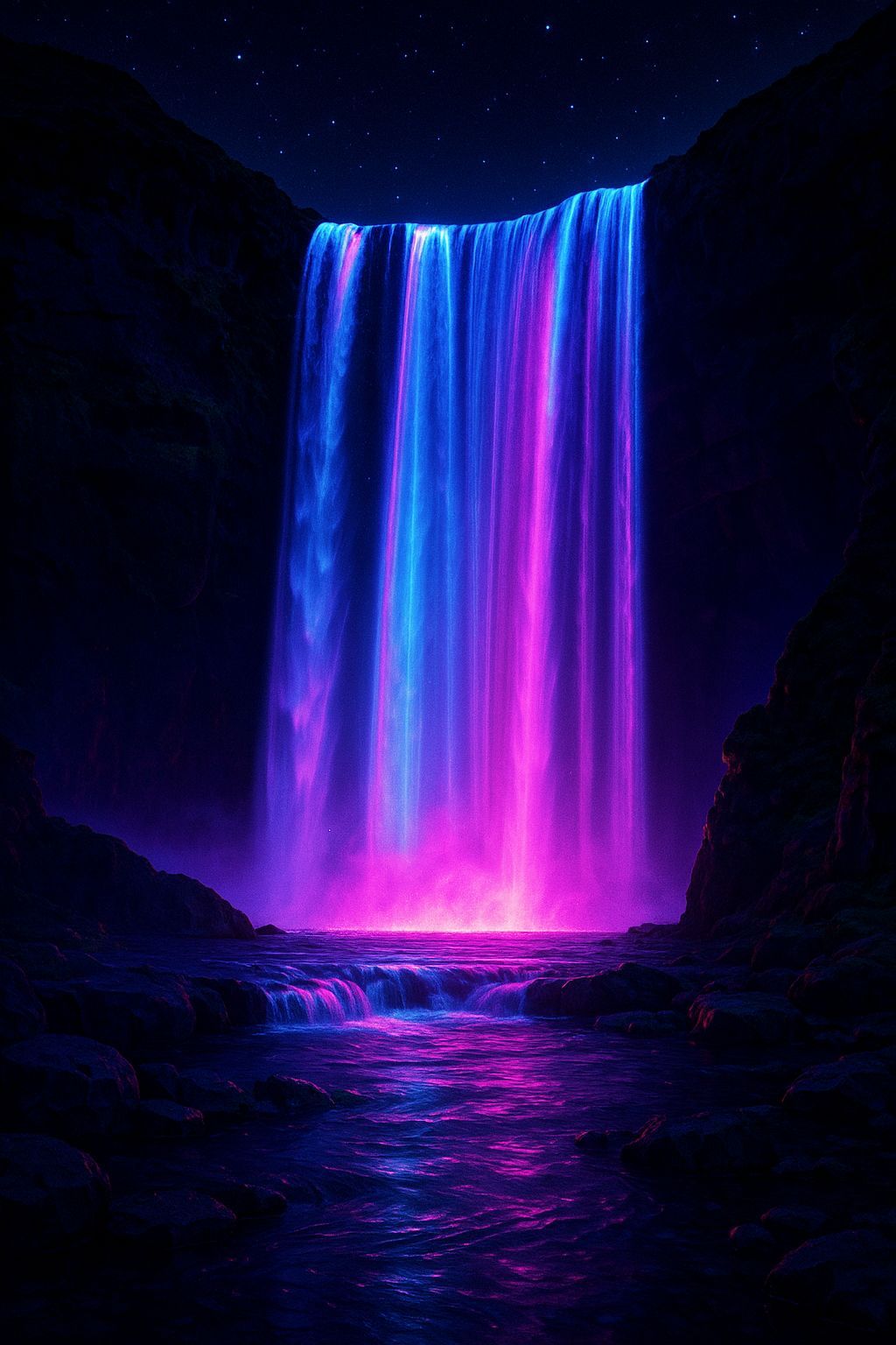 Neon Waterfall Landscape