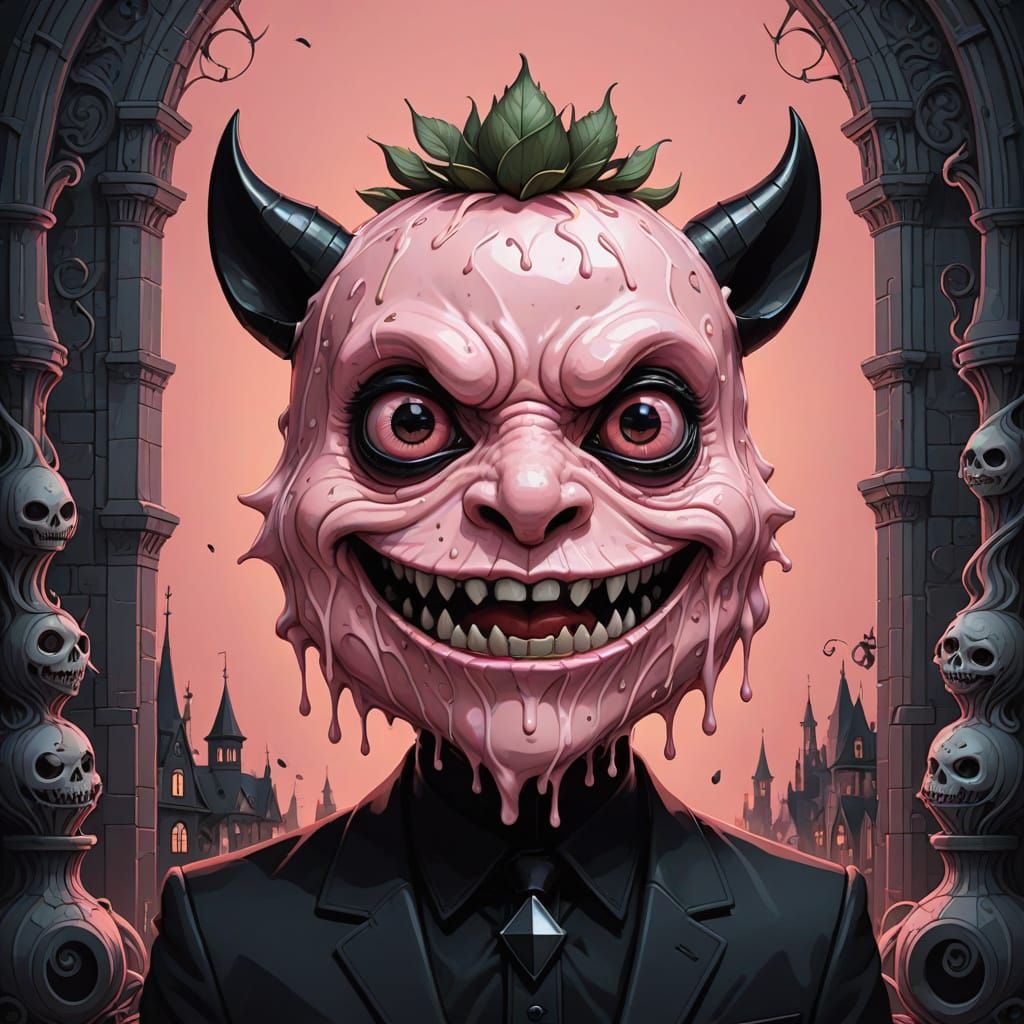 Low-Poly Strawberry Milkshake Monster in Dark Pastel Gothic ...