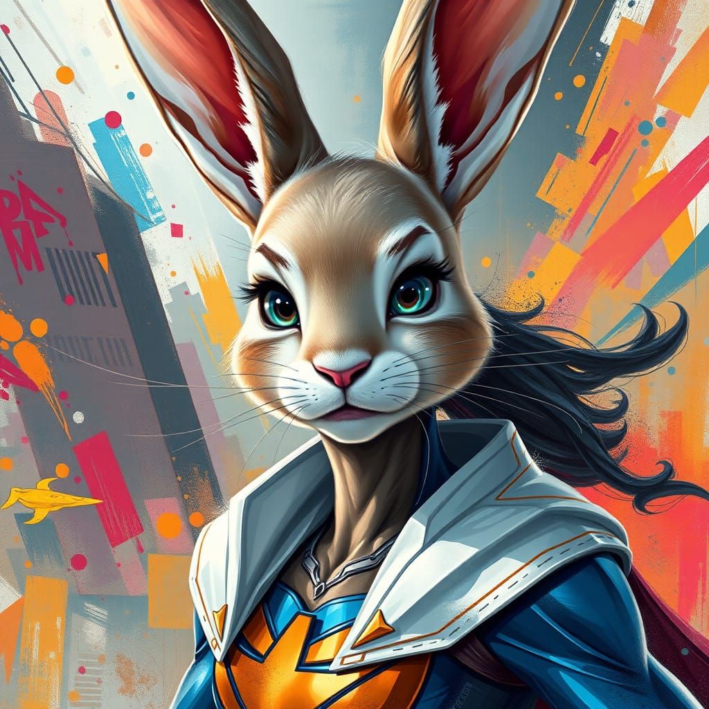 Stunning Digital Portrait of Super Bunny Heroine
