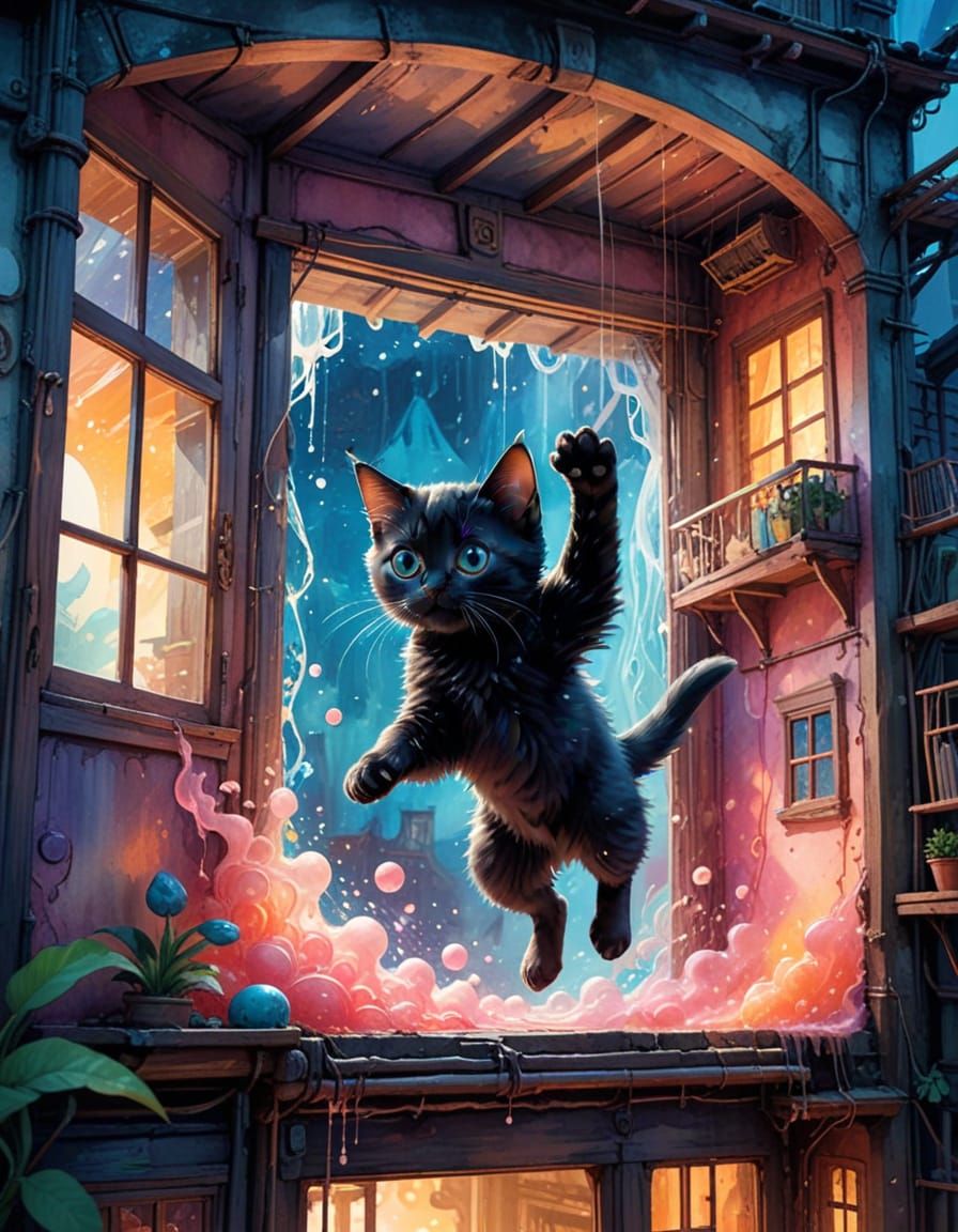 Adorable Bombay Kitten Explores Whimsical Fun House