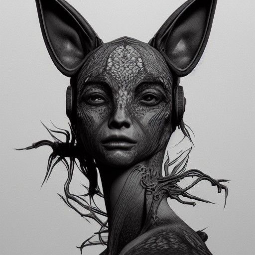 Cyberpunk Creature with Big Ears in Oranges