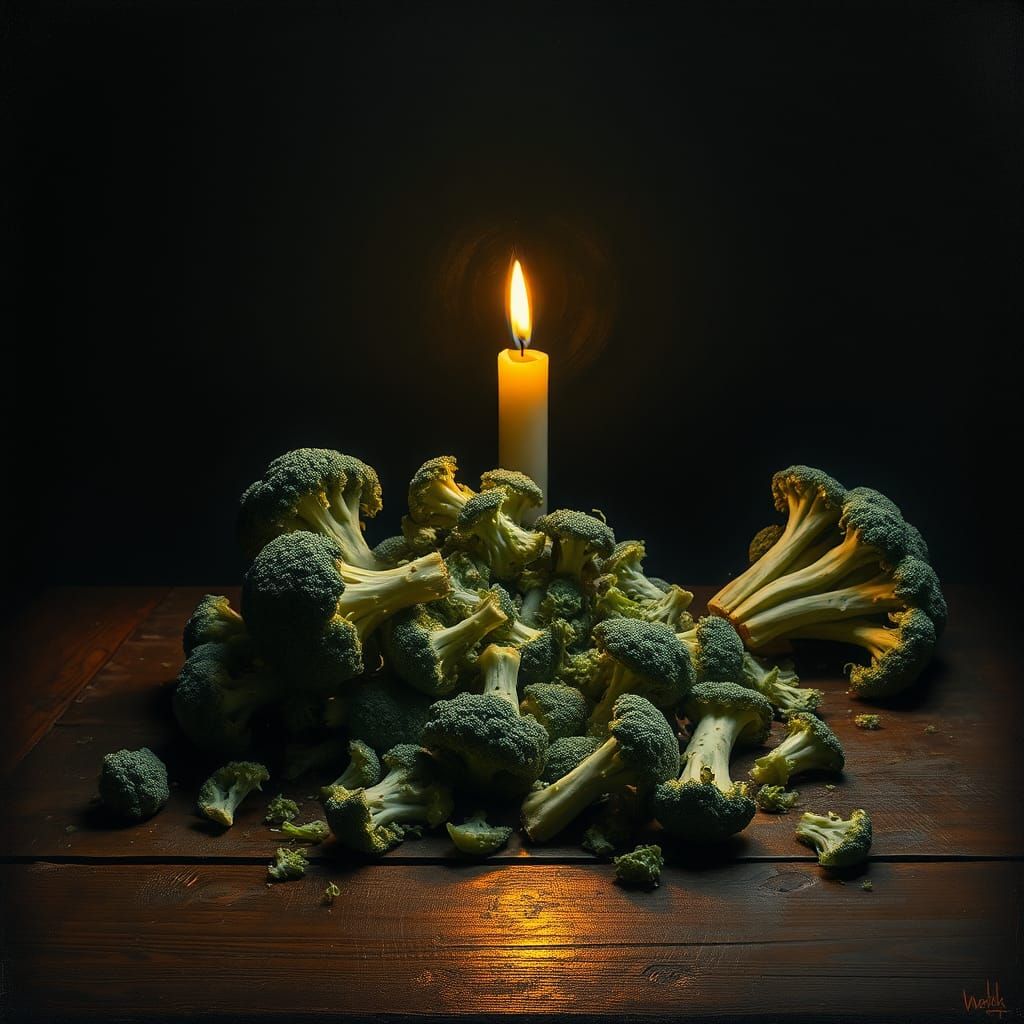 Gothic Broccoli Still Life in Dark Surreal Style