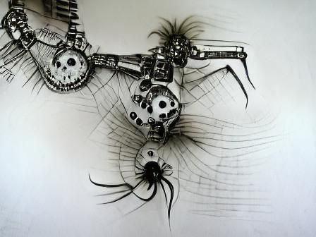 Clockwork Mechanical Spider Pen and Ink Drawing