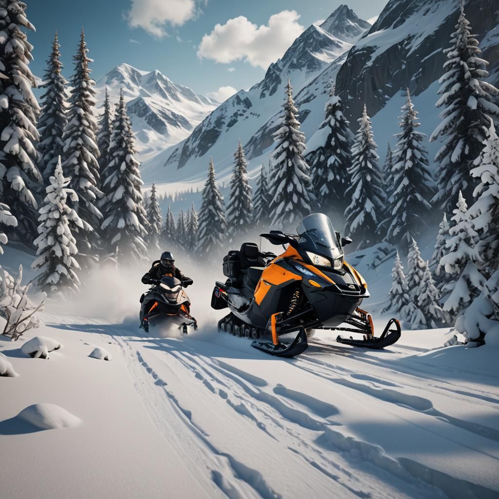 Detailed Matte Painting of a Snowmobile
