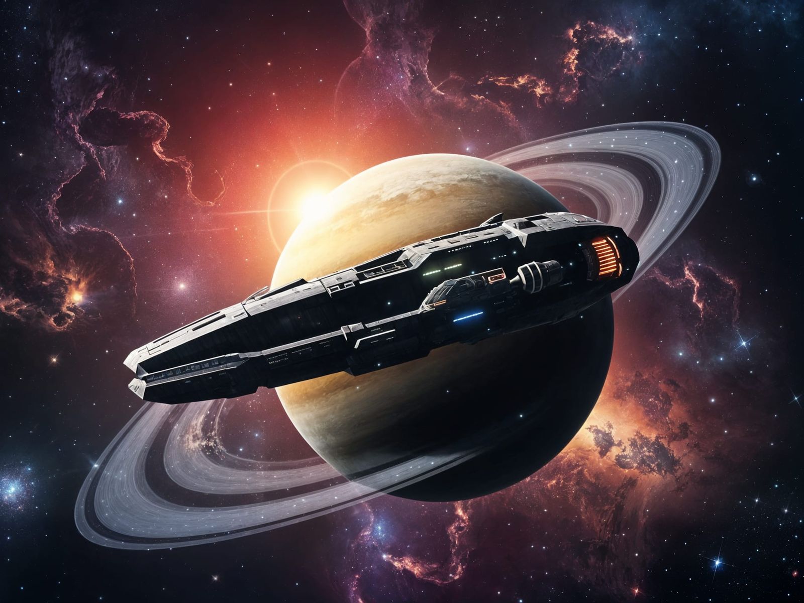 Battlecruiser Enters Orbit Around Ringed Planet