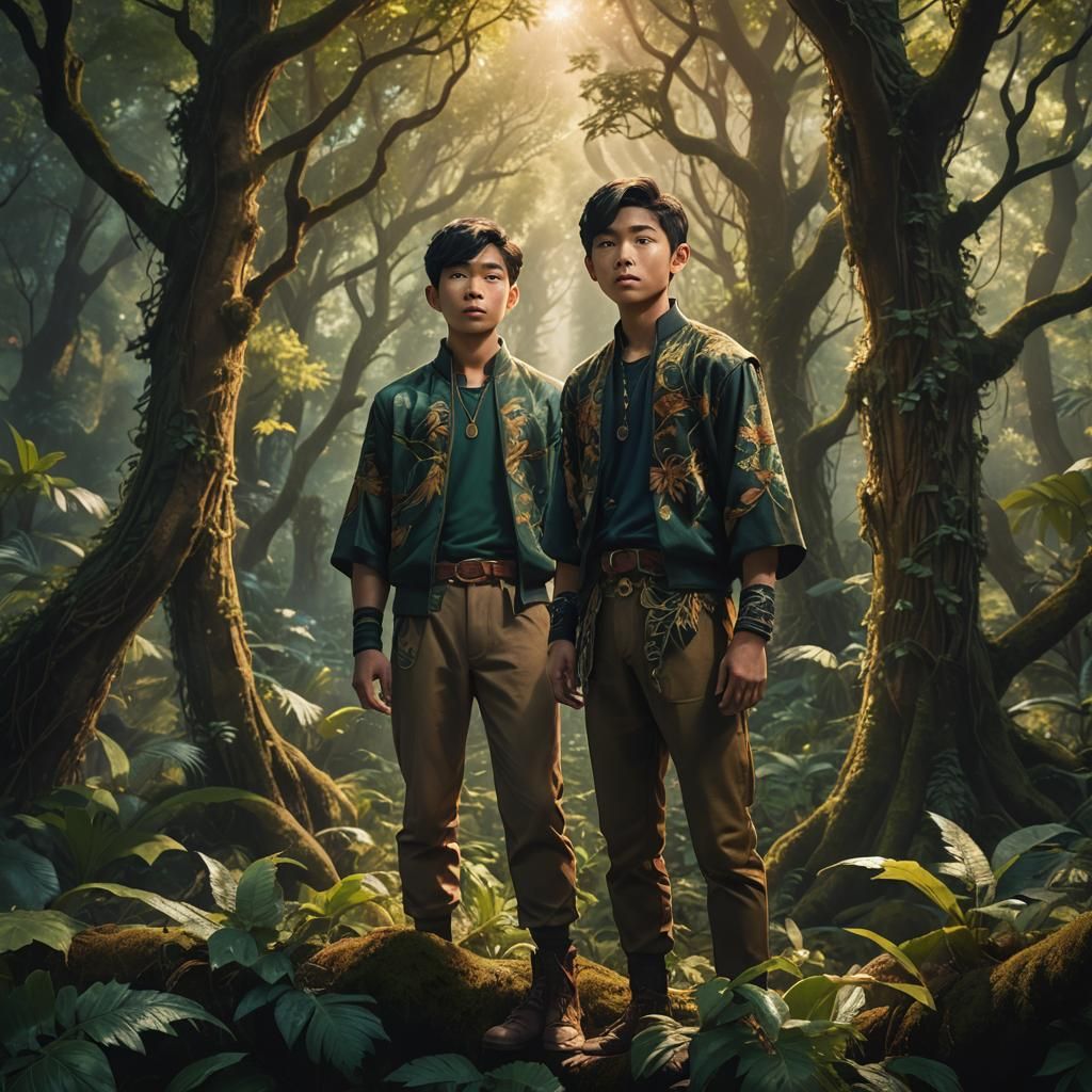 Asian Boy in Mystical Forest: Fantasy Concept Art