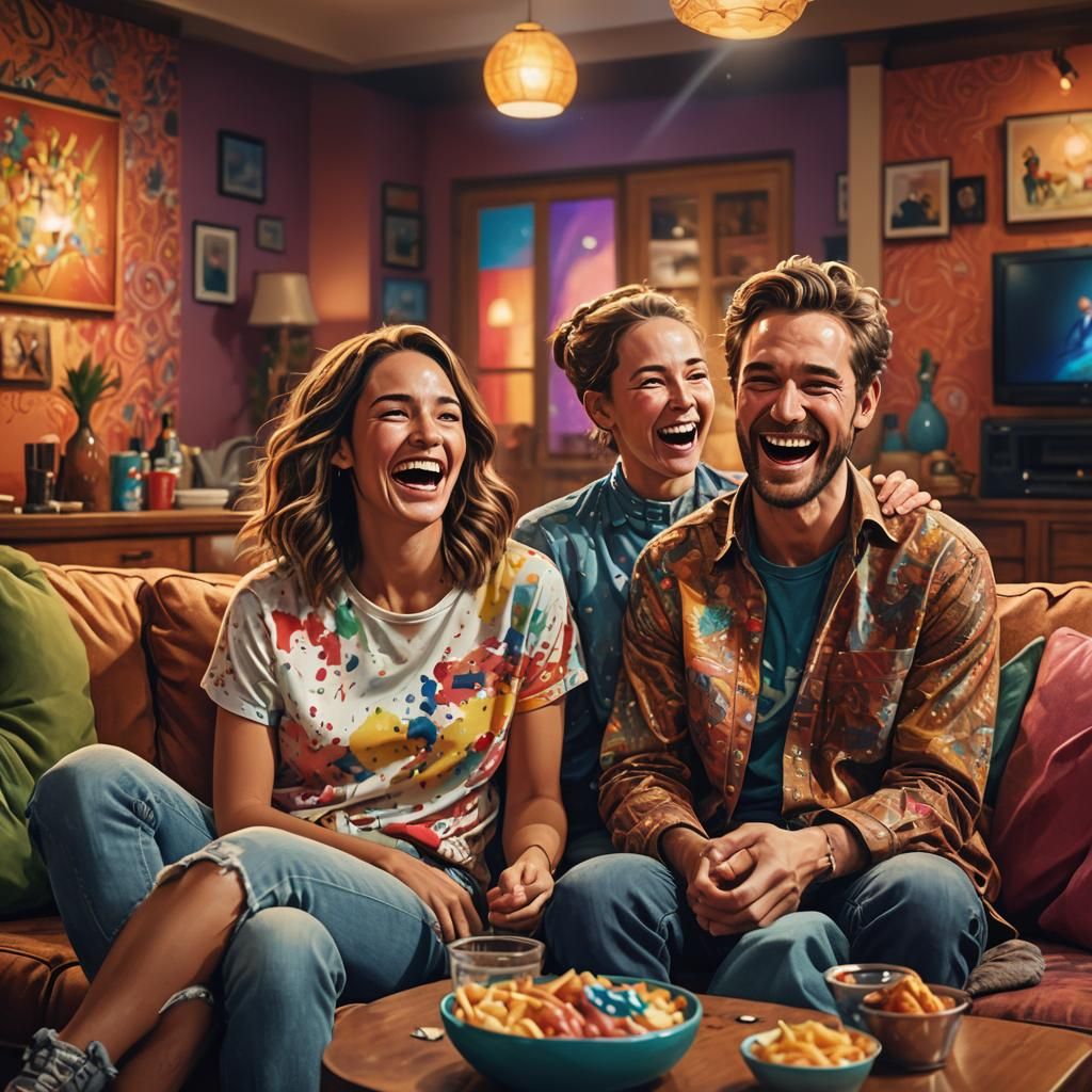 Family Laughing Together in Pixar Style