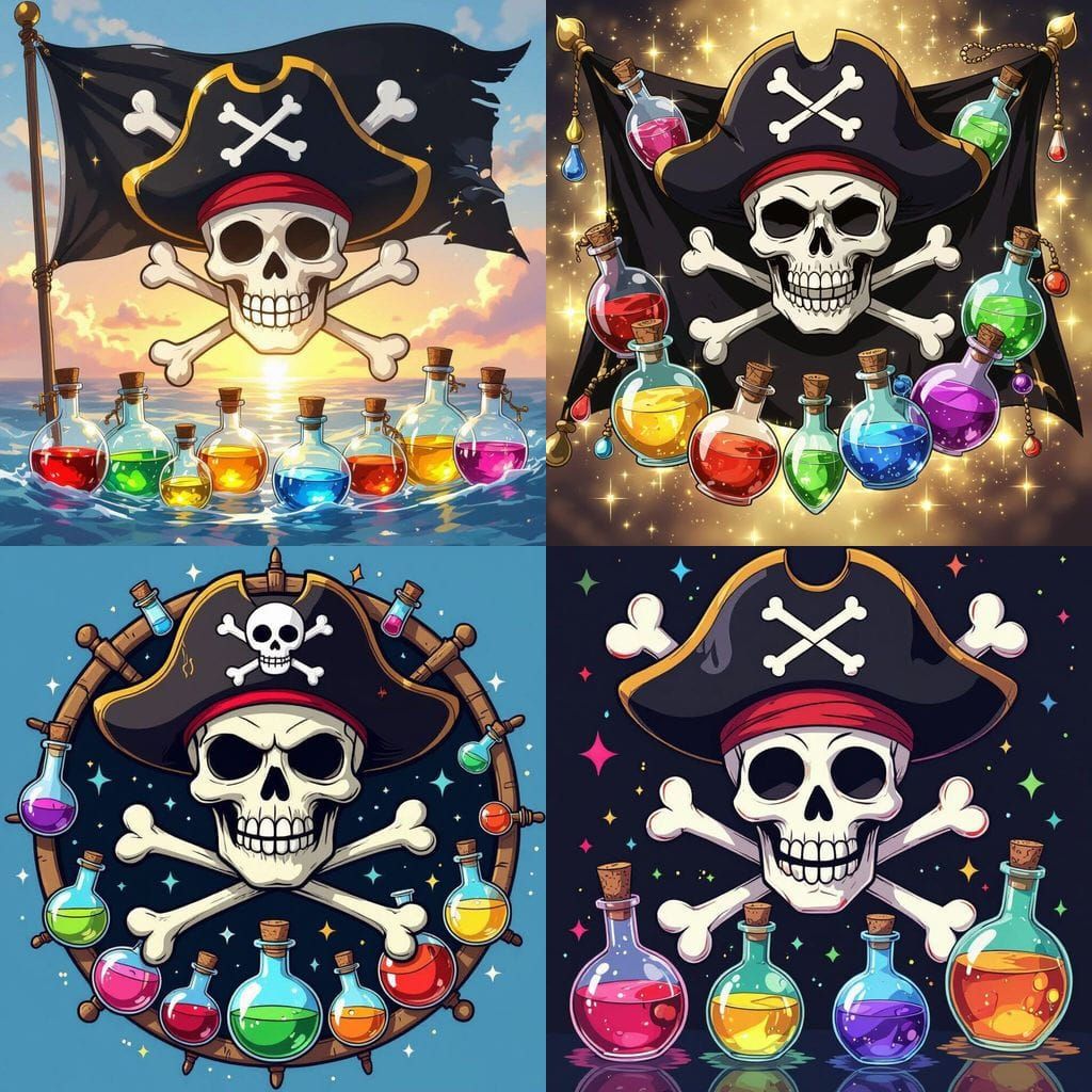 One Piece Style Pirate Flag with Glass Skull and Alchemical ...