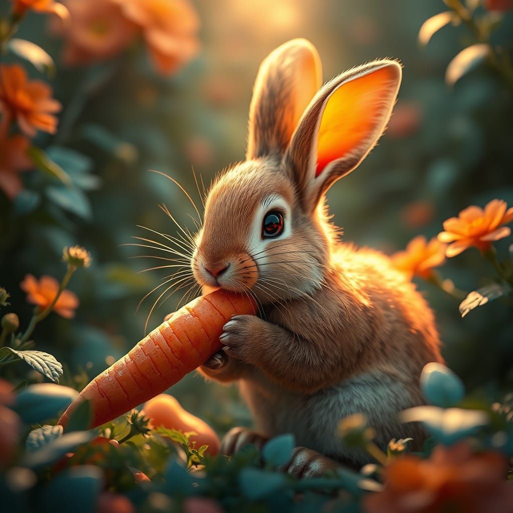 Surreal Art Nouveau Bunny Enjoys a Golden Garden Moment