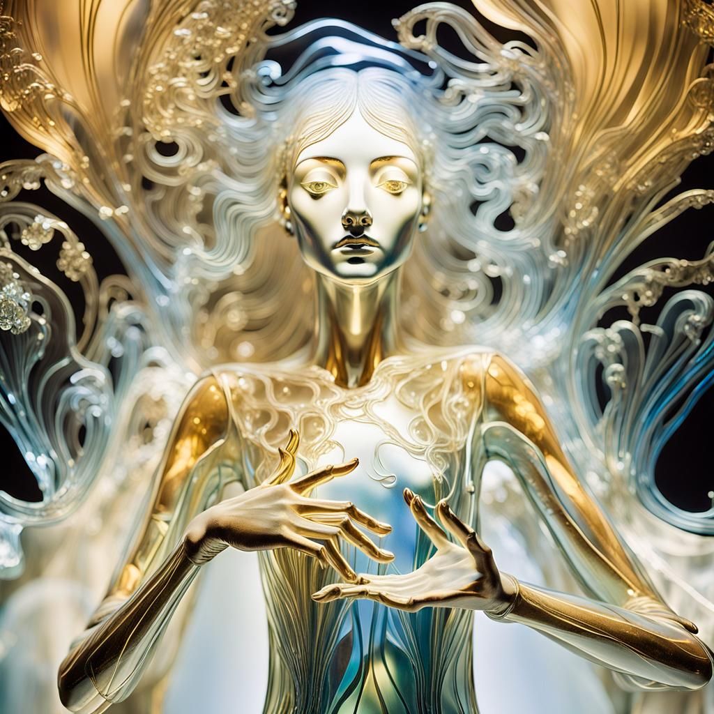 Ethereal Glass Sculpture with Golden Shimmer