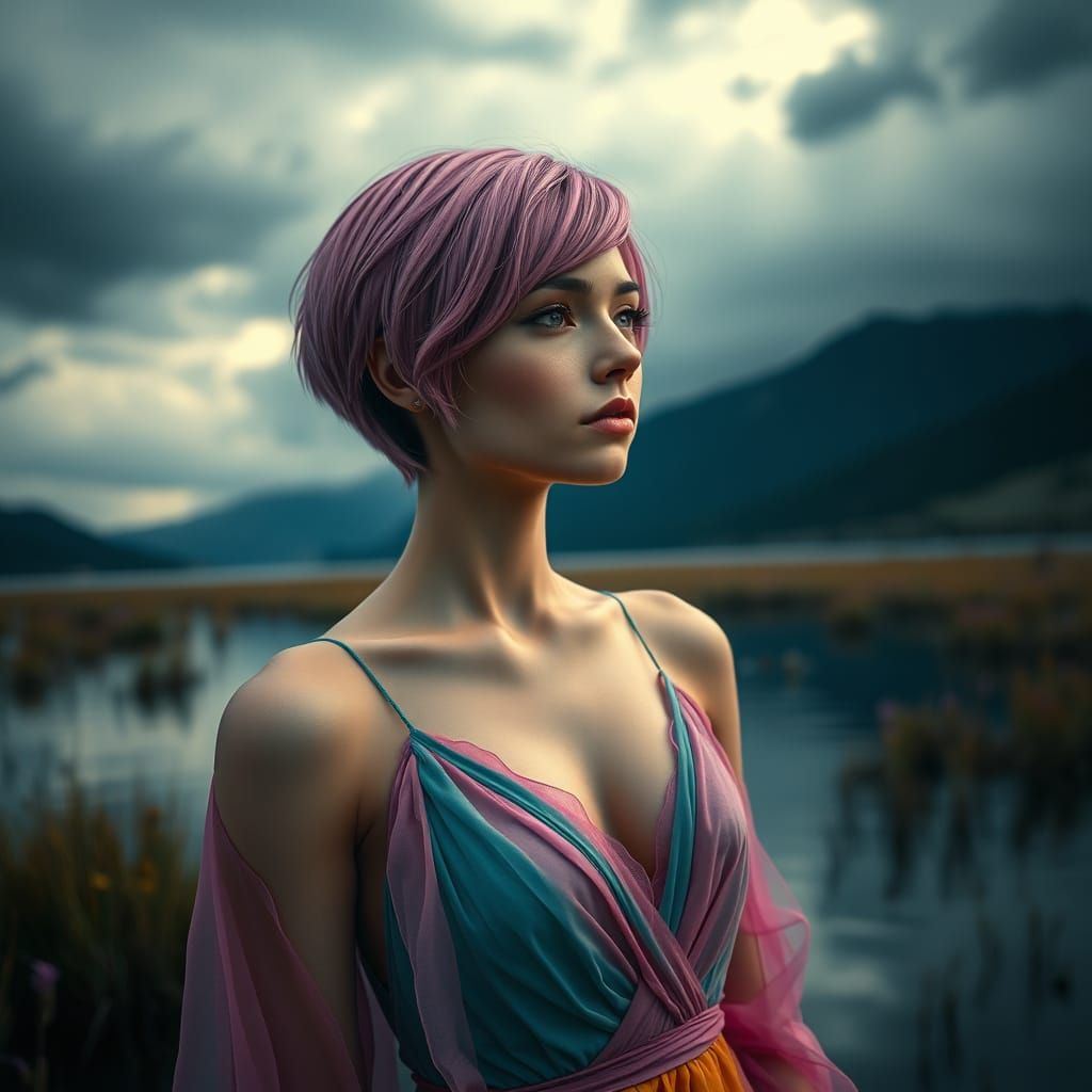 Woman in Lake: Dark Fantasy Art Nouveau Style