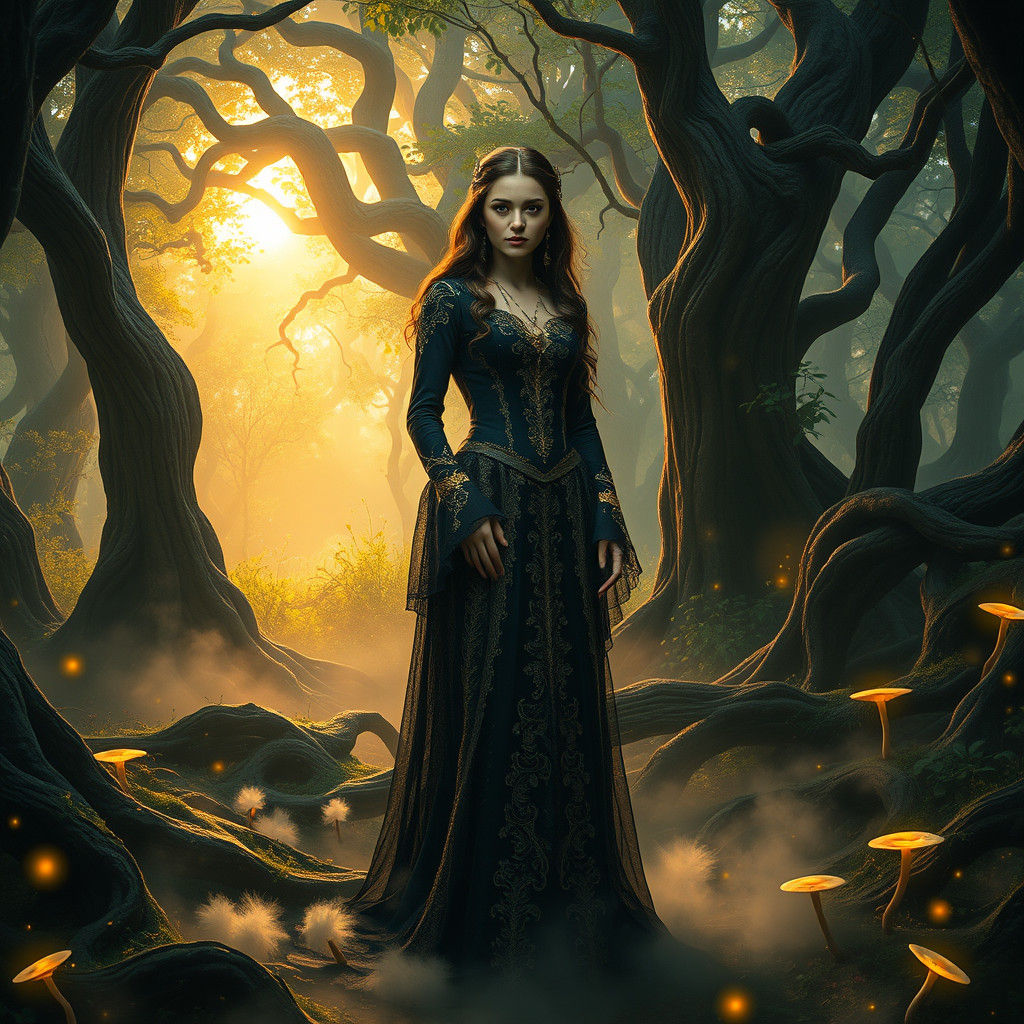 Mystical Gothic Girl in Enchanted Forest