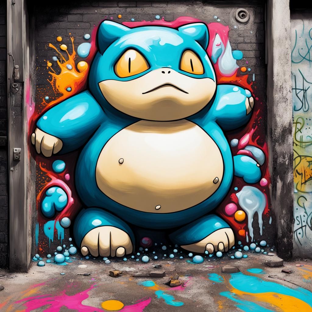 Colorful Snorlax Graffiti Street Art