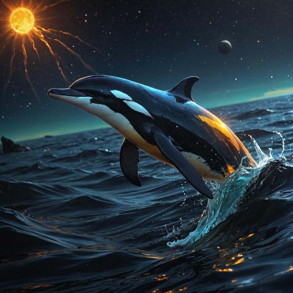 Bioluminescent Alien Dolphin Emerges from Exoplanet Ocean