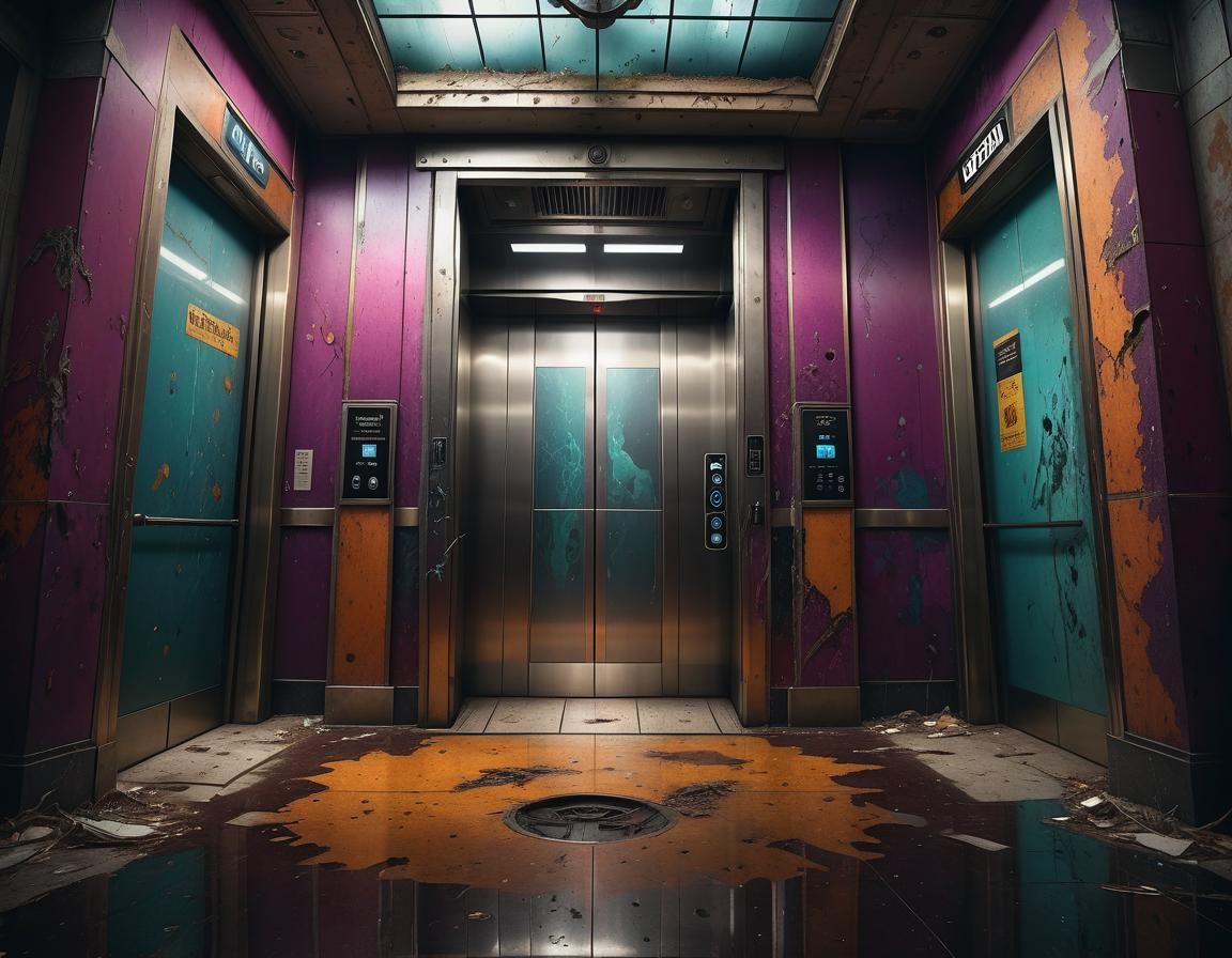 Frightening Elevator in Abandoned Mall: Cinematic Compositio...