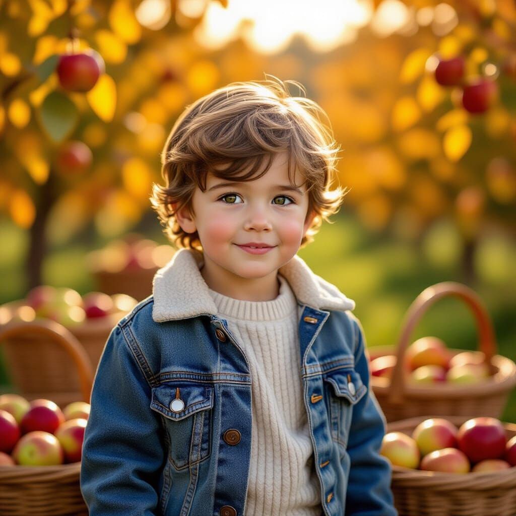 Boy in Autumn Apple Orchard