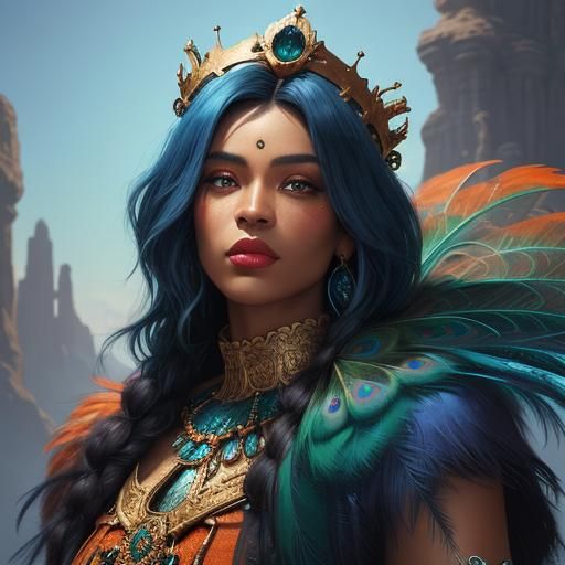 Peacock Woman Portrait in Hyper-Realistic Digital Art