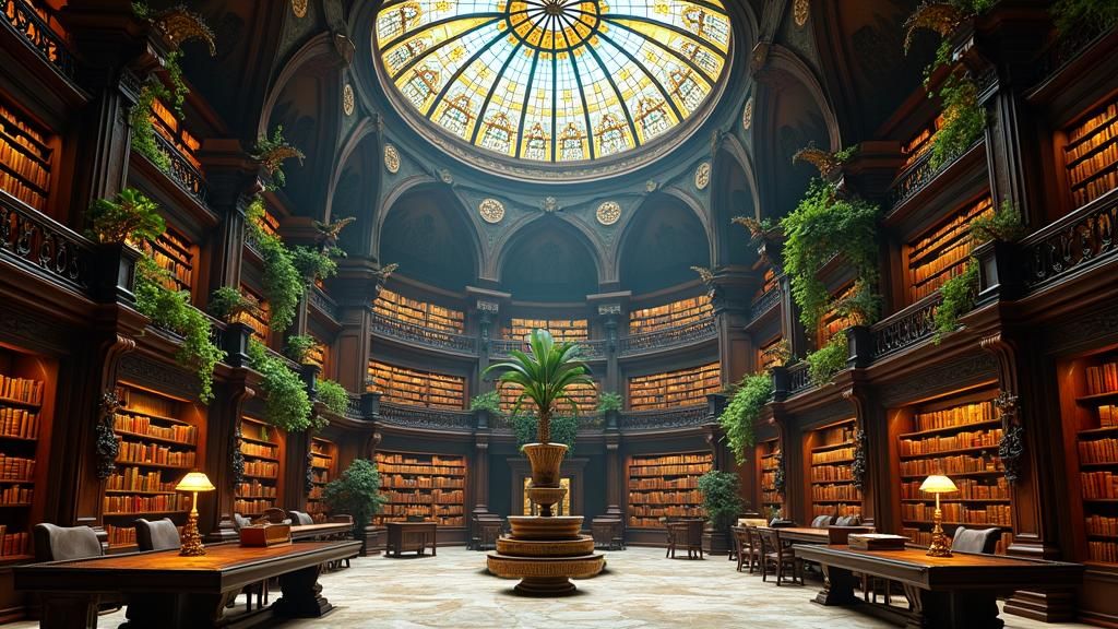Majestic Library with Frescoed Dome Ceiling